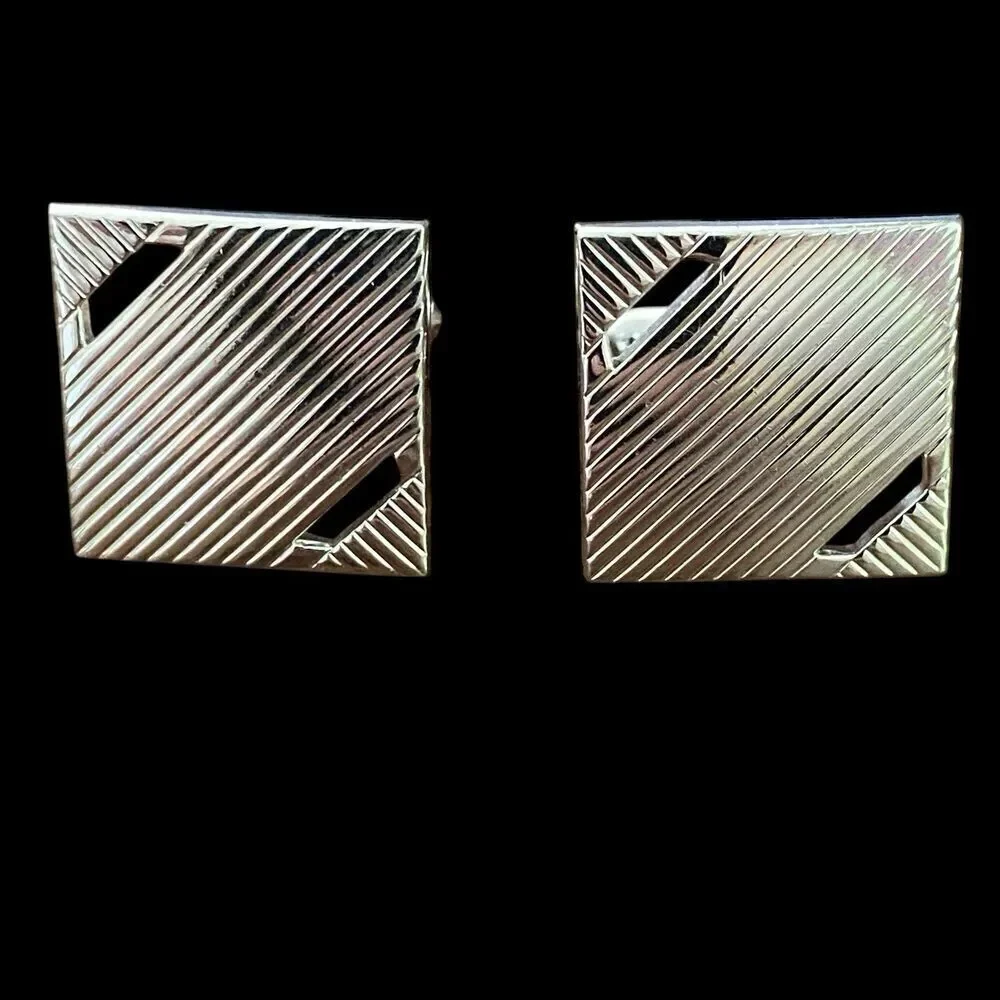 Vintage Swank Cufflinks Silver Tone Squares MCM Mad Men
